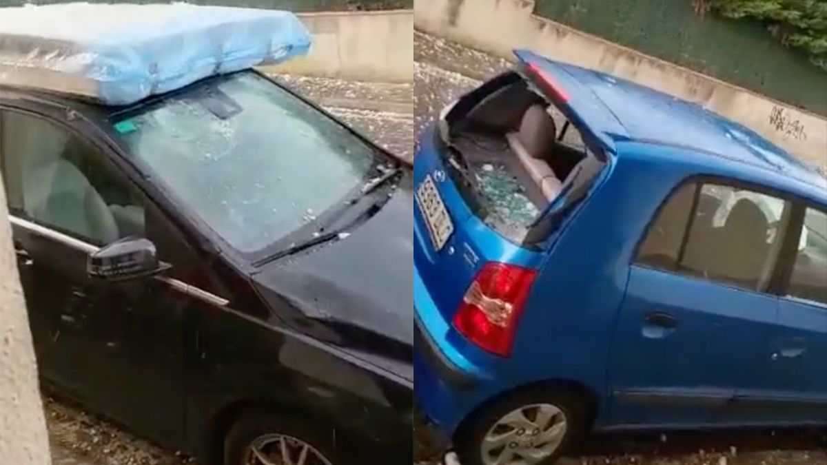 Gigantische hagelstenen die vallen op auto's in Spanje doen pijn aan je ogen