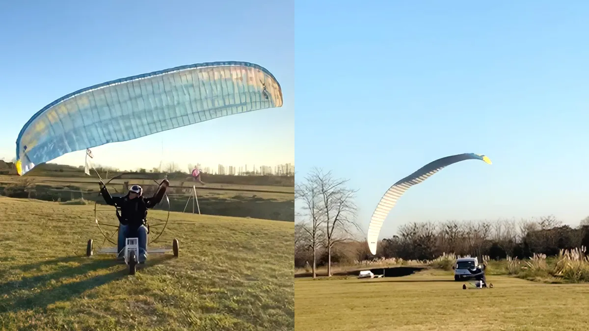 Paraglider heeft geen geweldige start en landt in busje
