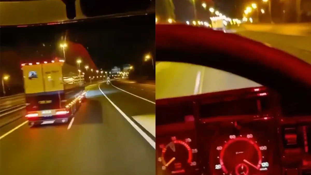 Chauffeur heeft verschrikkelijke haast en trapt vrachtwagen op zijn staart