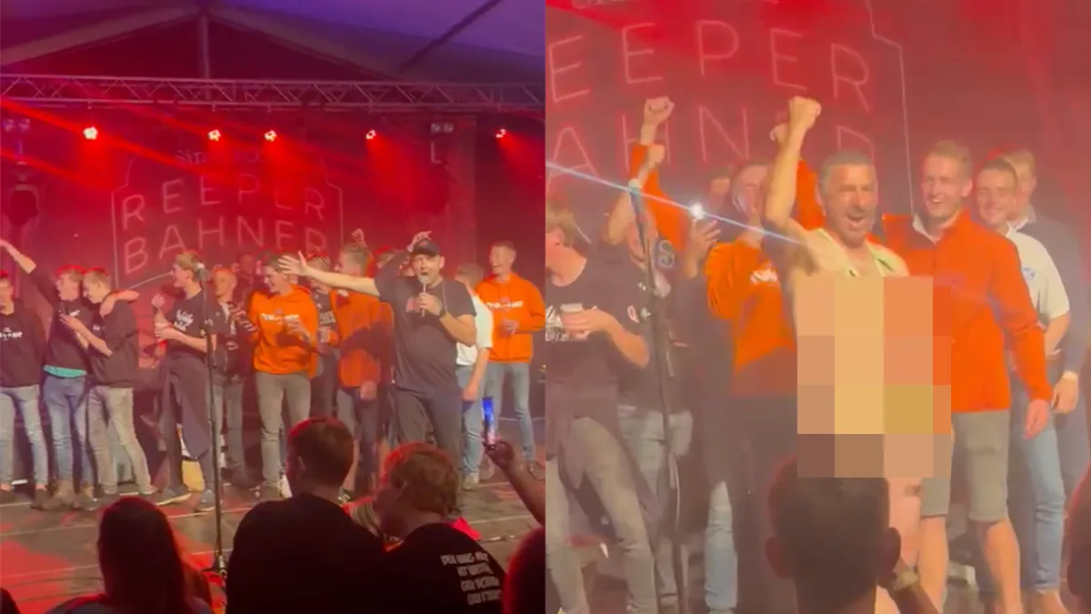 Herman heeft weddenschap touwtrekken verloren en moet mankini aan
