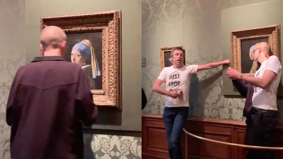 'Meisje met de parel' besmeurd in het Mauritshuis