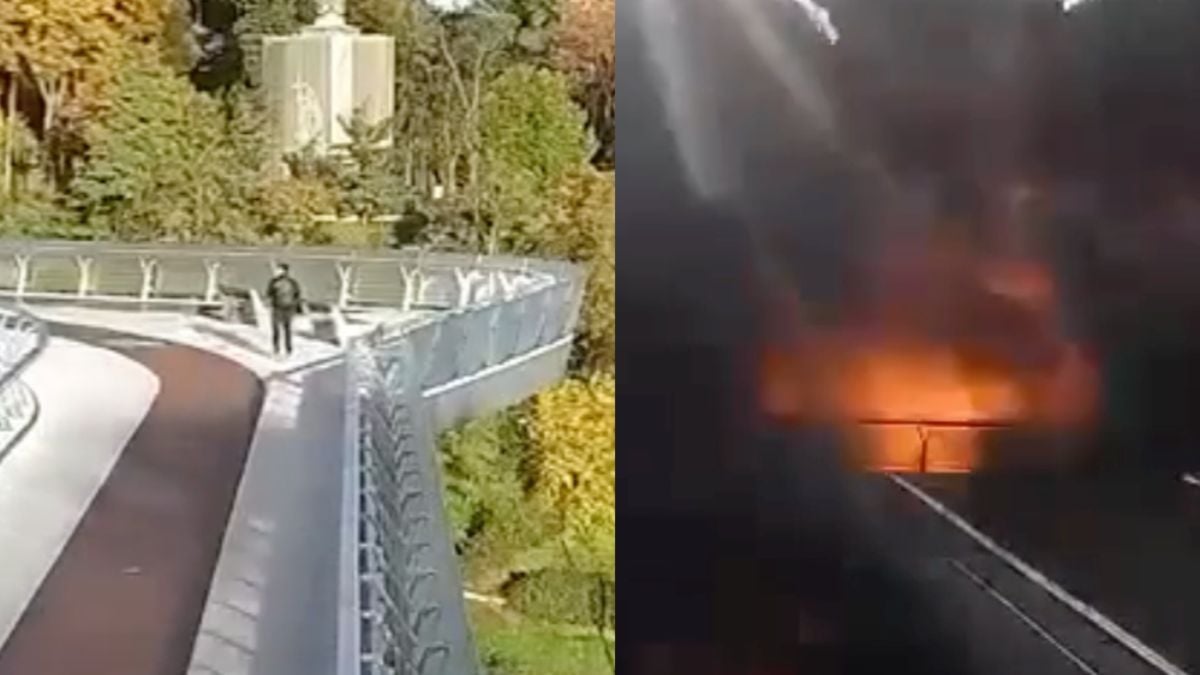 Voetganger kruipt door oog van de naald na raketaanval op brug in Kiev