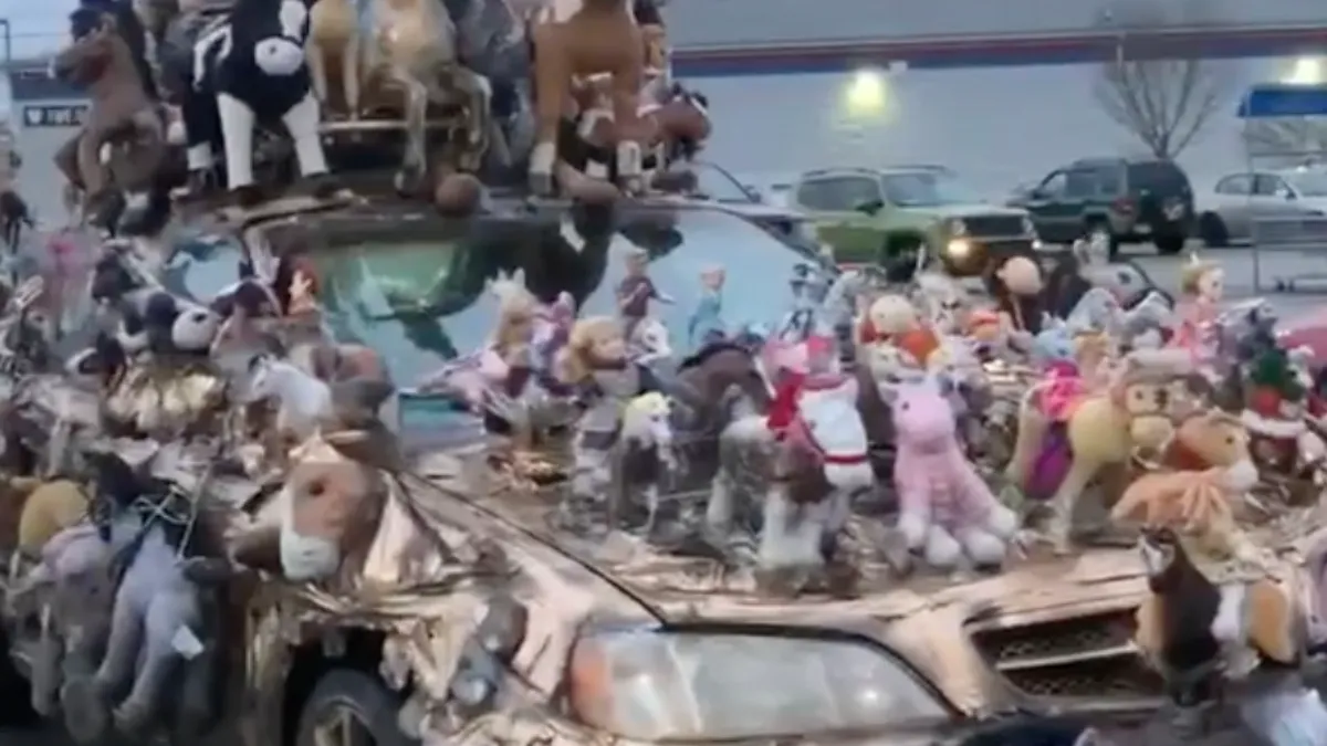 Je auto vol hangen met paardenknuffels kan natuurlijk ook