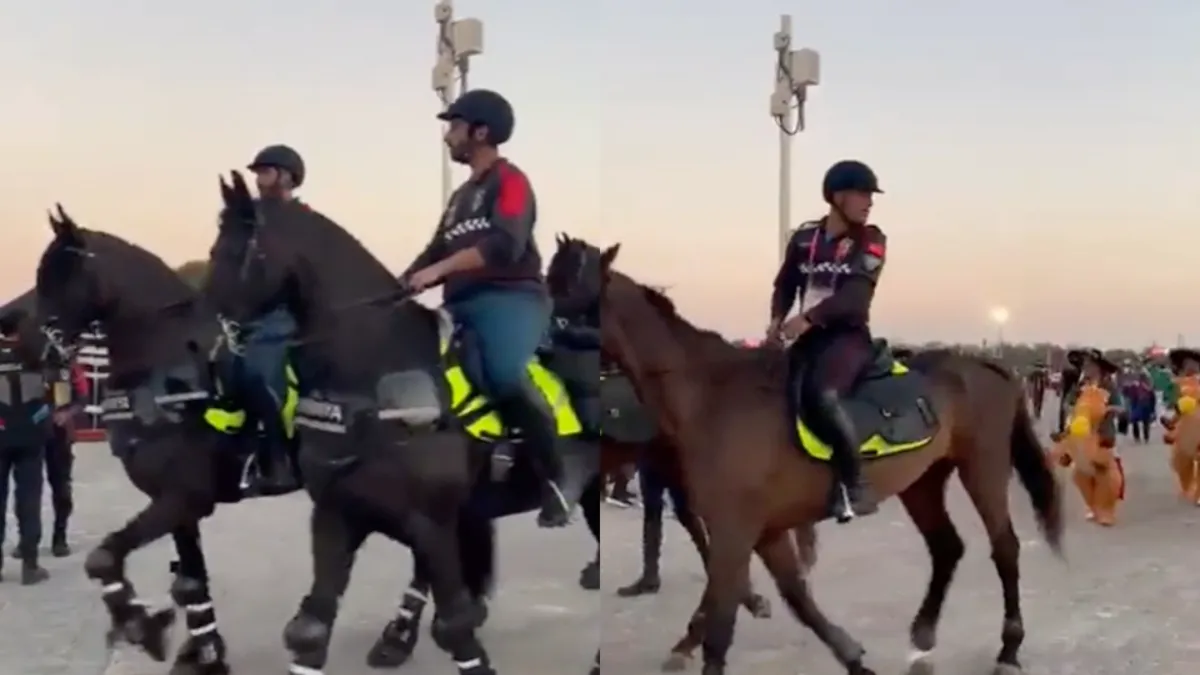Mexicaanse supporters ondersteunen bereden politie in Qatar