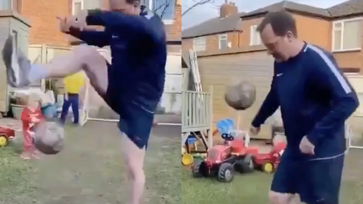  Talentvolle vader speelt bal naar verkeerde kind
