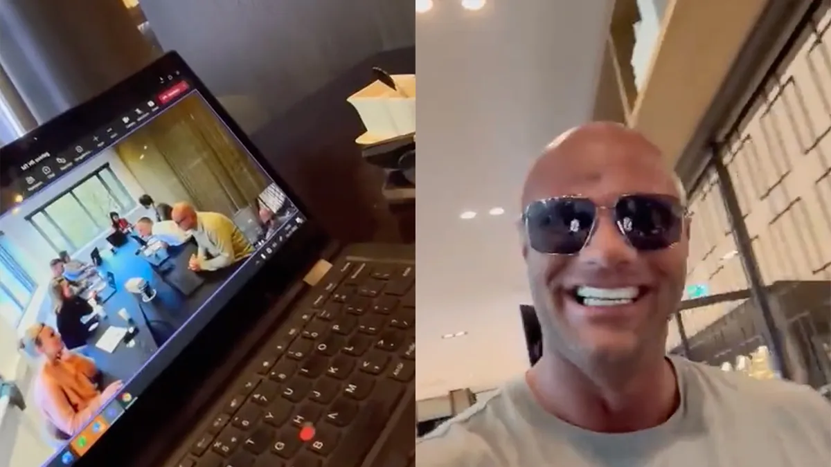 Alex Soze breekt in op online meeting als vrouw even wegloopt