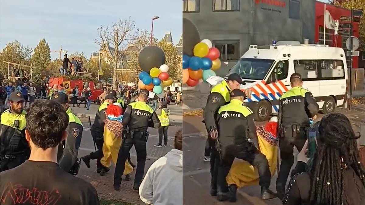 Politie arresteert clown op het Museumplein in Amsterdam