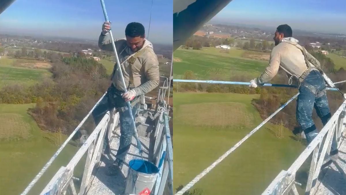 Schilder Octavio laat zien dat hij geen hoogtevrees heeft