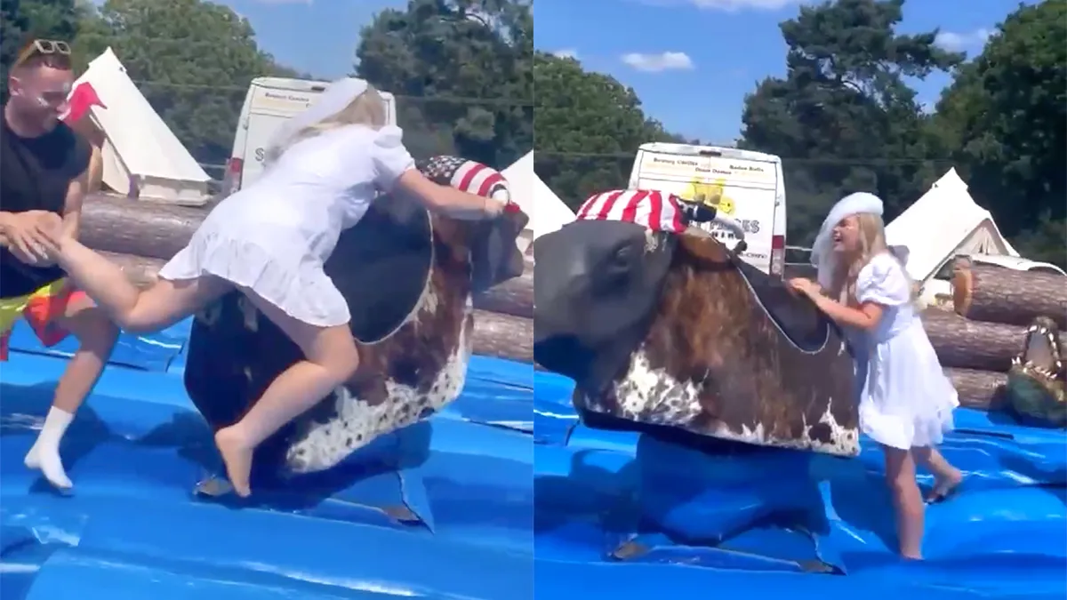 Toekomstig Bruidje krijgt het voor elkaar om mechanische stier te slopen