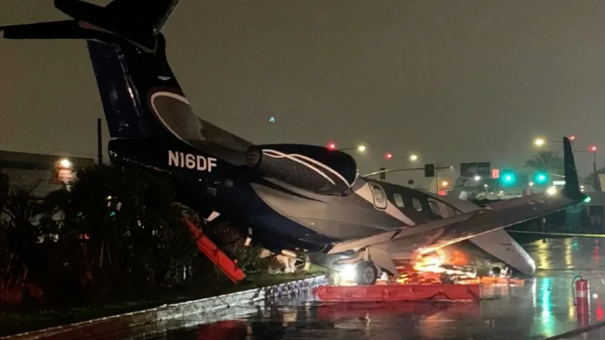 Veel te spannende schuifpartij van Embraer Phenom 300 bij landing in Los Angeles