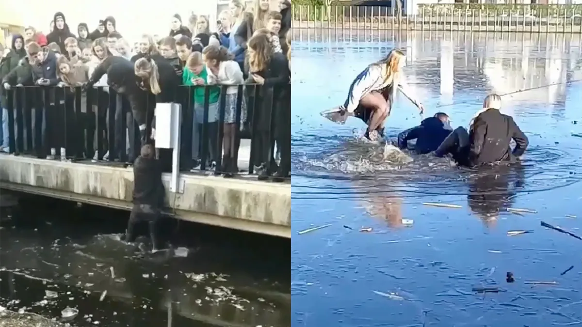 Gewoon een verzameling kinderen die ijs op sloten slopen
