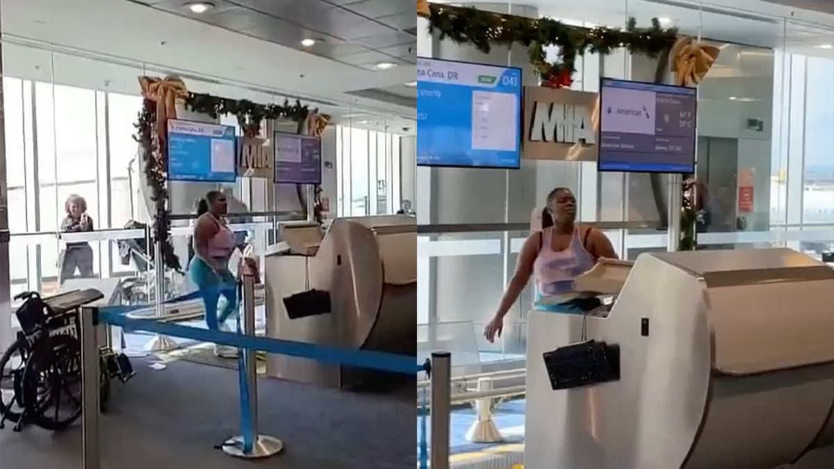 Vrouw draait door op vliegveld van Miami en gooit monitor naar medewerker