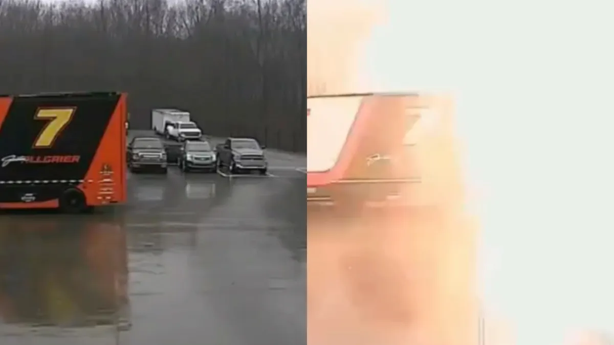 Bliksem zet koplampen van vrachtwagentje aan
