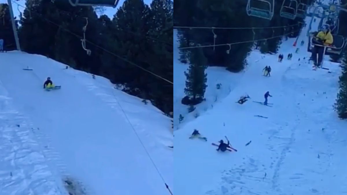 Snowboarder neemt er een paar mee na val van sleeplift