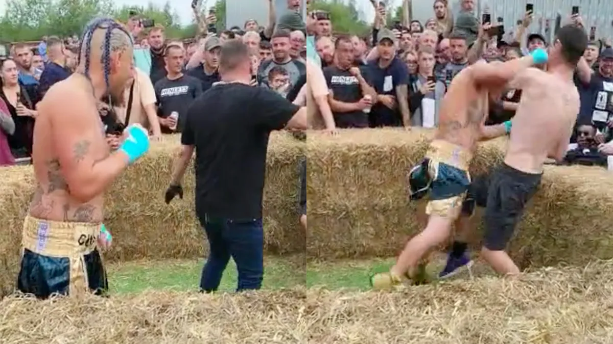 Gewoon een potje boksen tussen een aantal strobalen