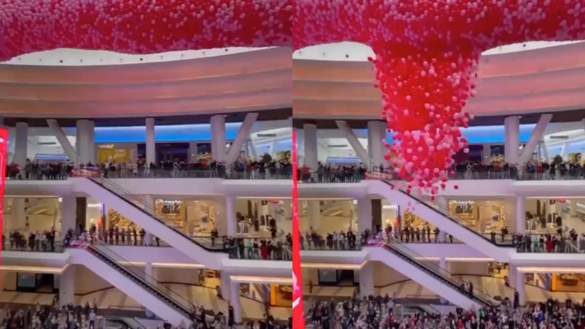 40.000 vallende ballonnen voor Valentijnsdag in winkelcentrum