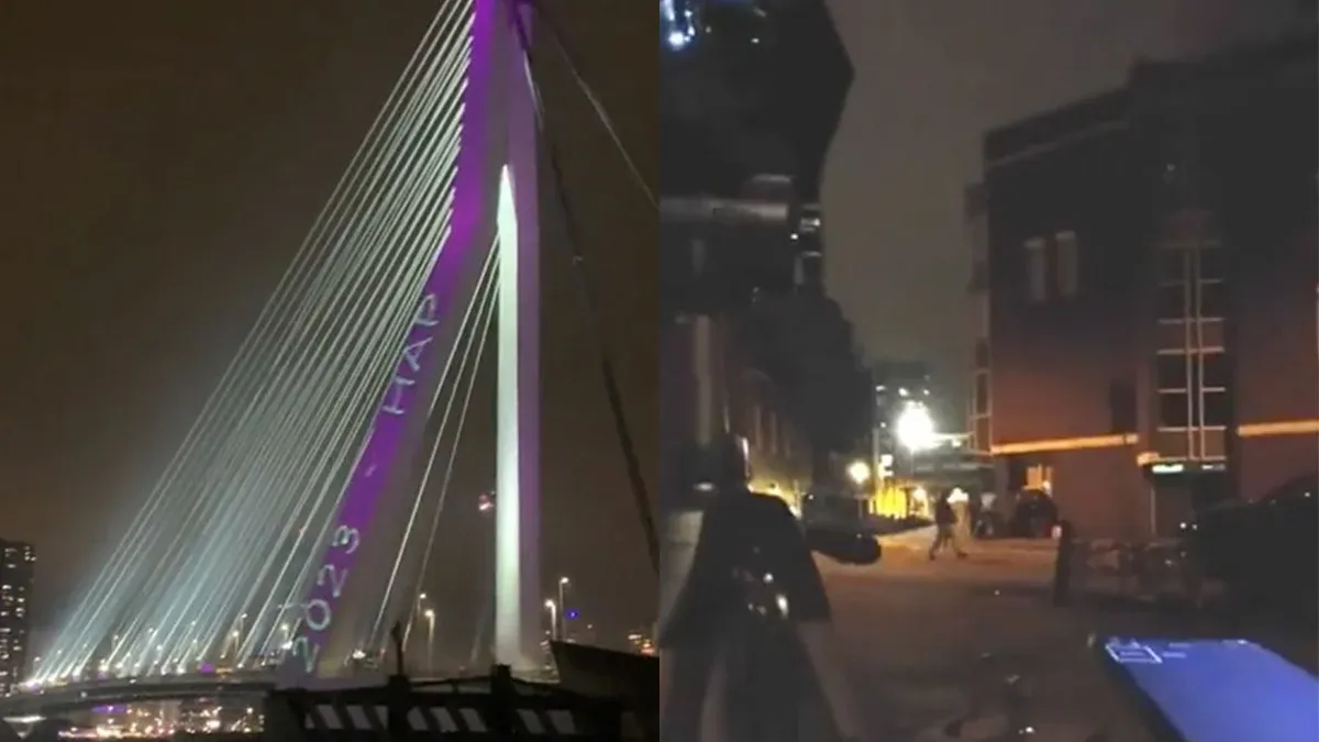 Twee mannen opgepakt voor projecteren racistische leuzen op Erasmusbrug