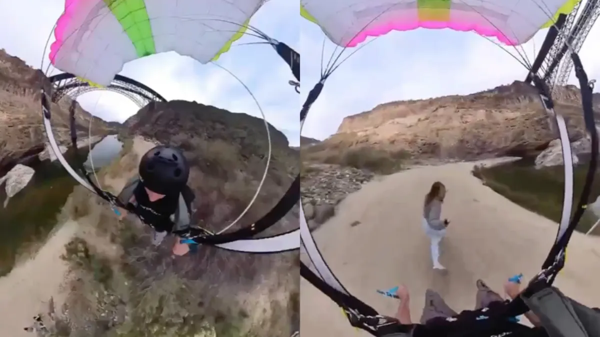 Base jumper vliegt jongedame aan