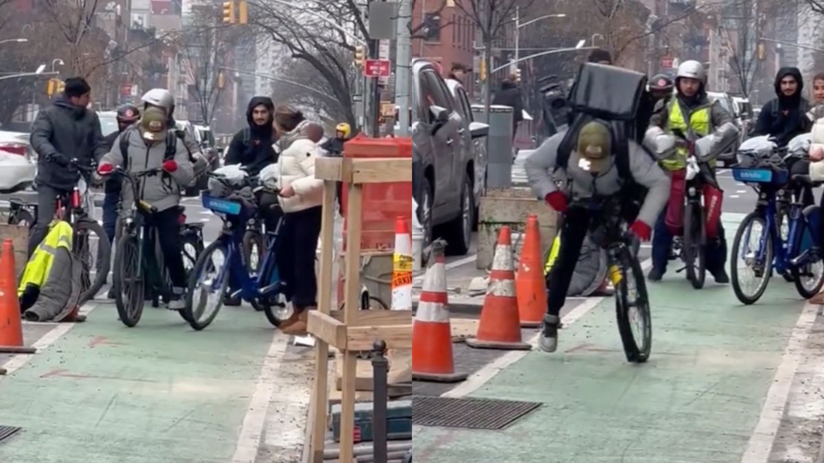 Bezorger met haast wil te snel weer vertrekken na aanrijding tussen fietsen in New York