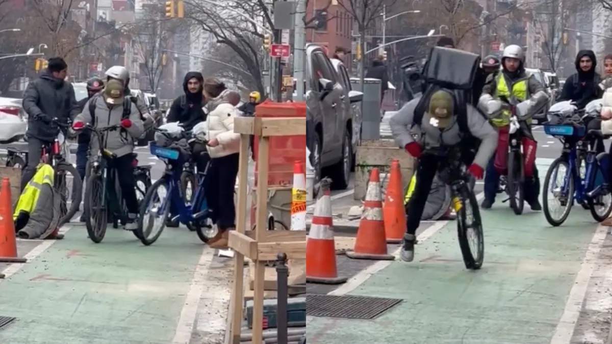 Bezorger met haast wil te snel weer vertrekken na aanrijding tussen fietsen in New York