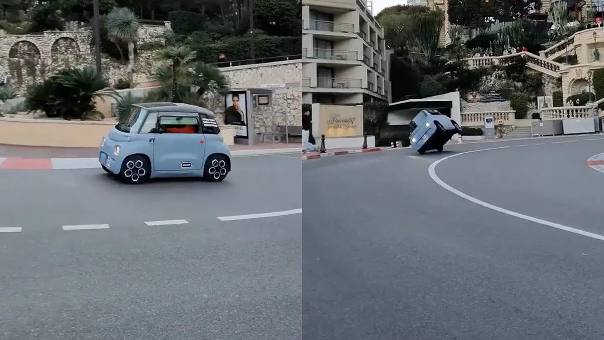 Citroën Ami gaat niet zo lekker door bekende bocht in Monaco