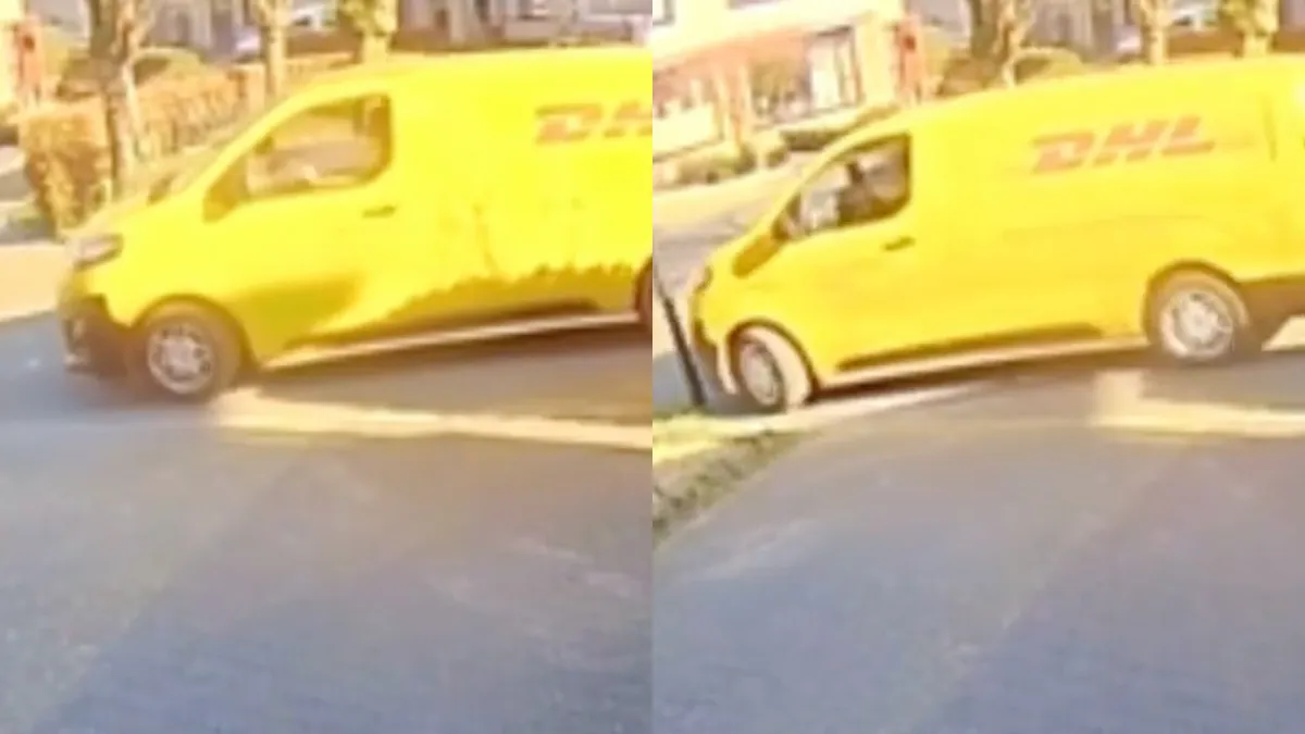 DHL bezorger ziet lantaarnpaal over het hoofd