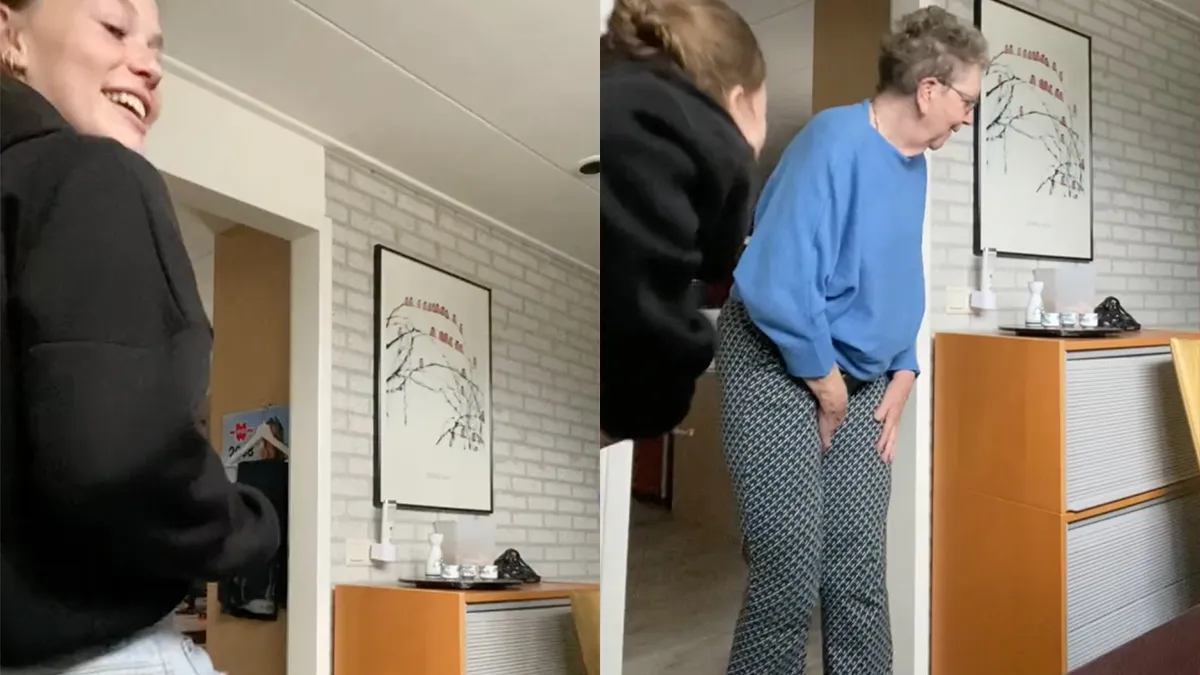 Oma reageert goed op laten zien van je nieuwe tepelpiercing