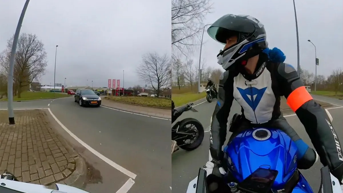 Zo kan het ook: Rotonde blokkeren om heel veel motoren langs te laten