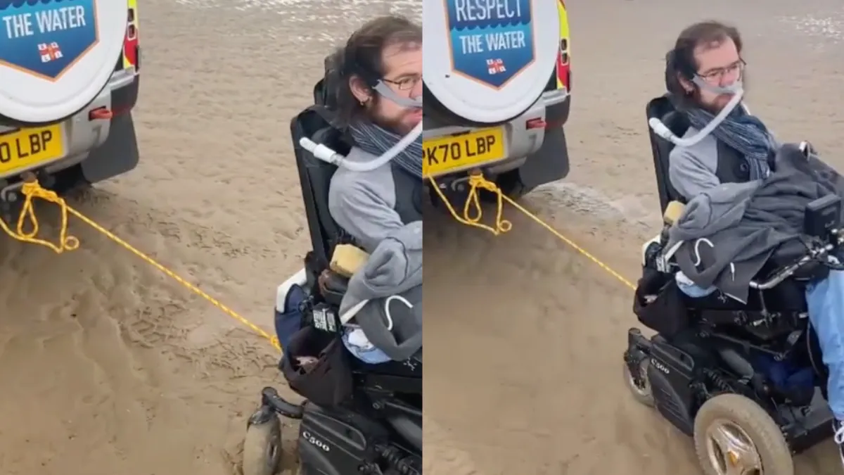 Rolstoel chauffeur kwam een beetje vast te zitten aan de Engelse kust