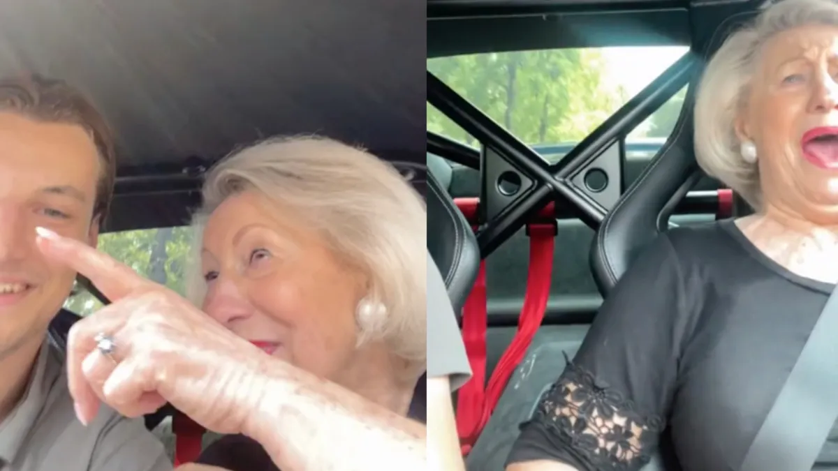 Philip neemt zijn oma mee in een razendsnelle bolide