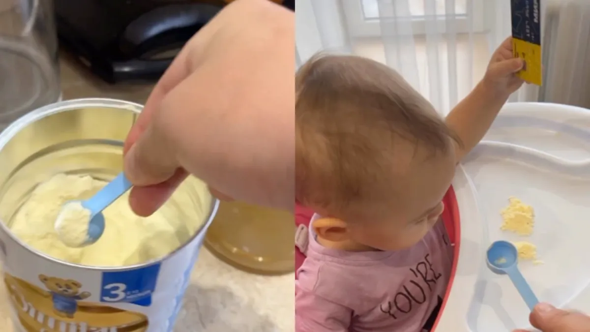 Poeder met de paplepel ingegoten door paps