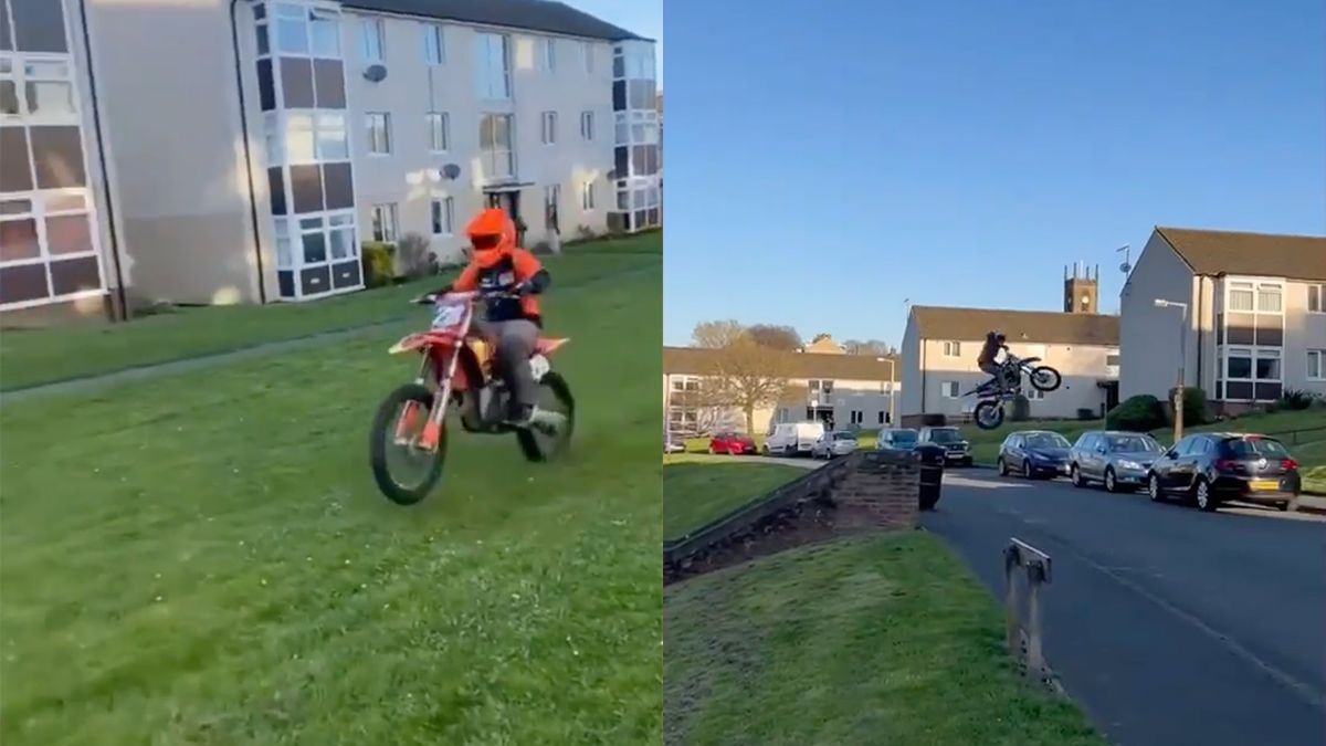 Man doet full GTA stunt op zijn crossmotor in woonwijk