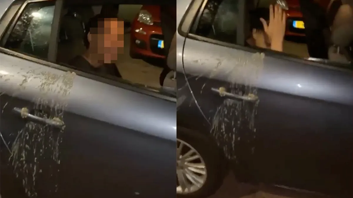 Misselijke vriend is niet zo goed in uit auto hangen