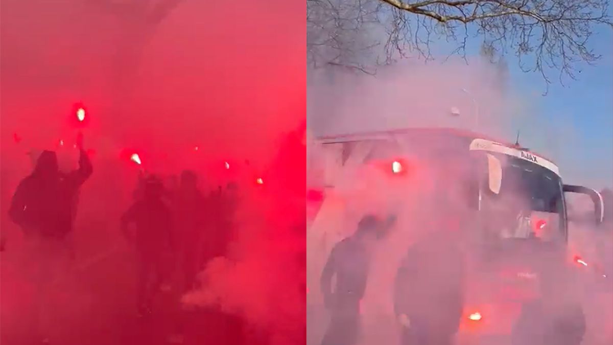 Vervroegde jaarwisseling in Amsterdam? Nope, fans van Ajax zwaaien de spelersbus uit!