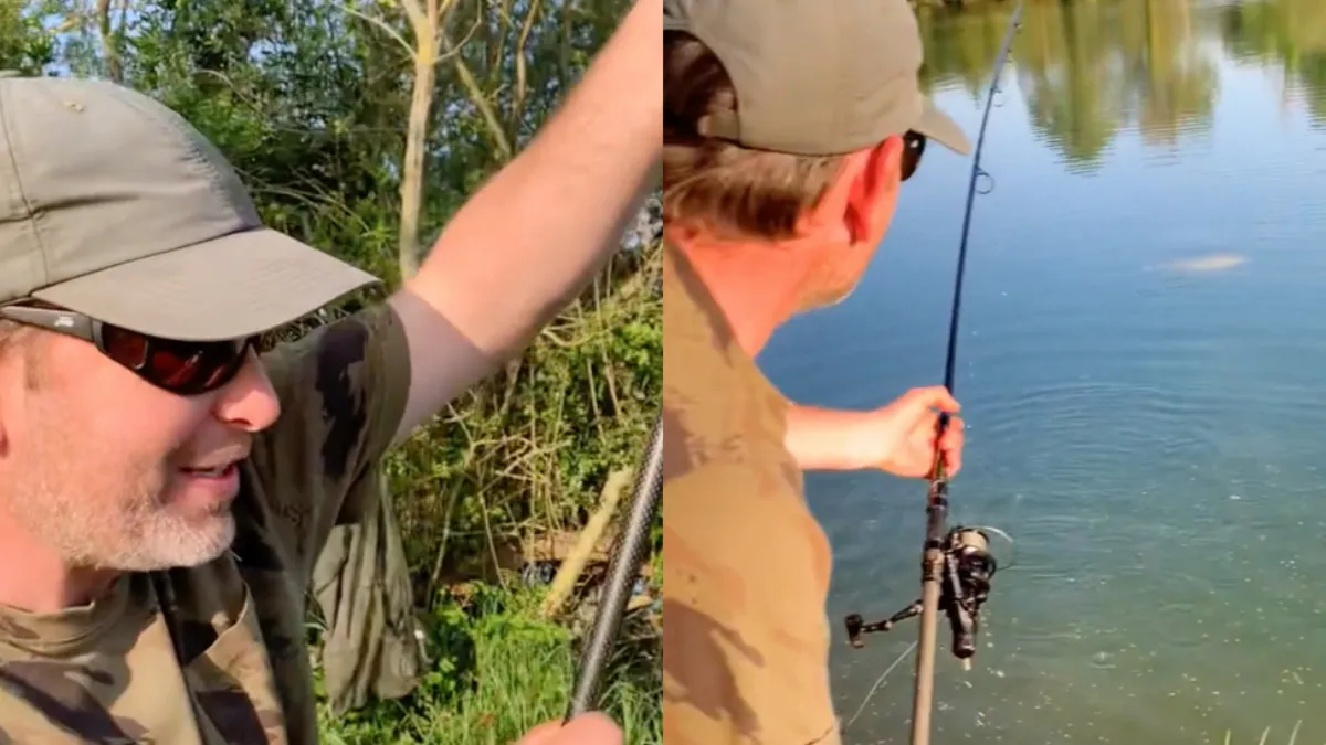 Karpervisser vangt een hengel en bijna een karper als bonus