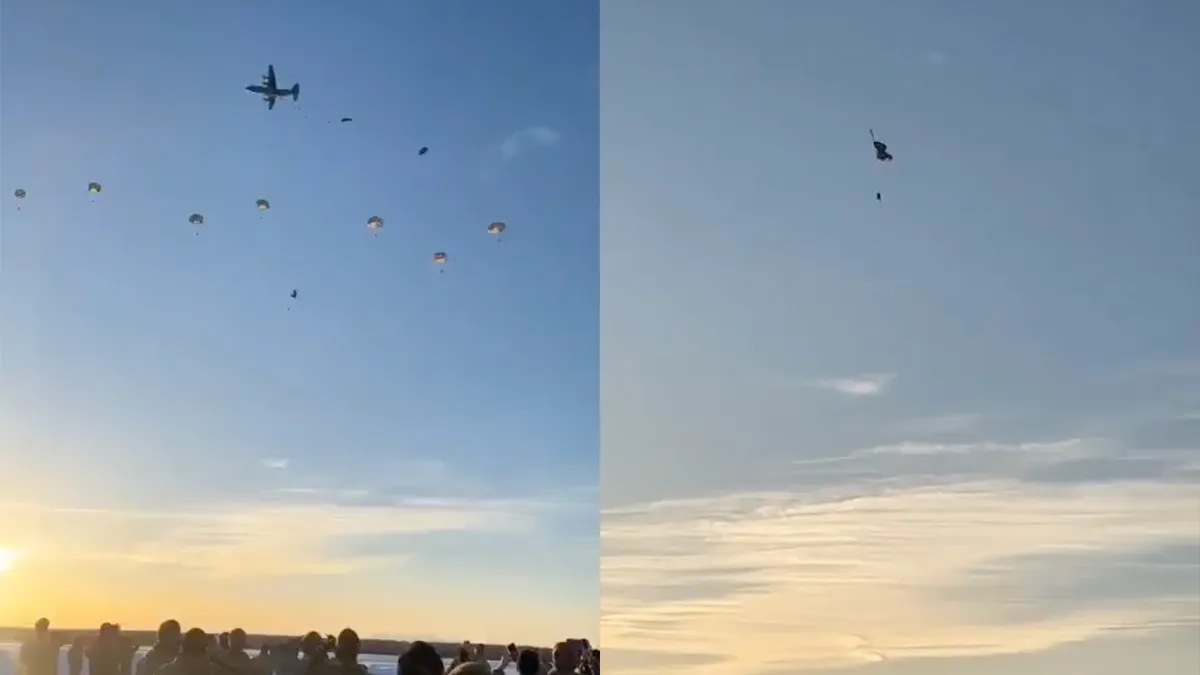 Sow, sta je toch bijna te kijken naar hoe een parachutist naar beneden plettert