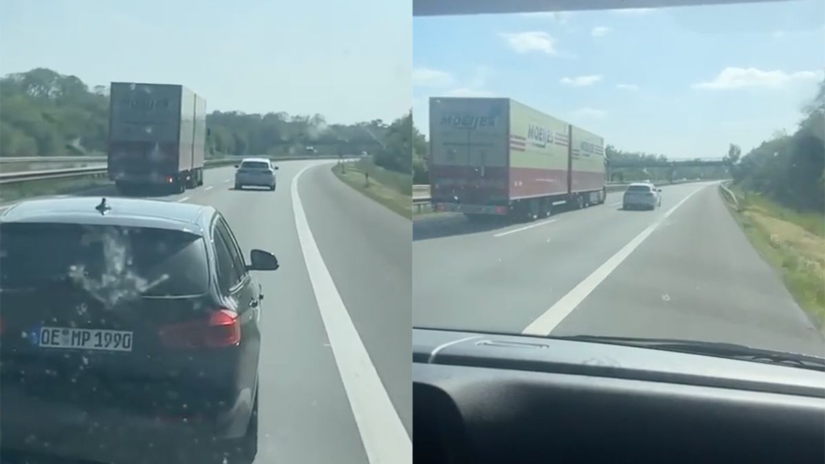 Vrachtwagen helpen omdat Duitse bestuurder in BMW niet langs wil laten