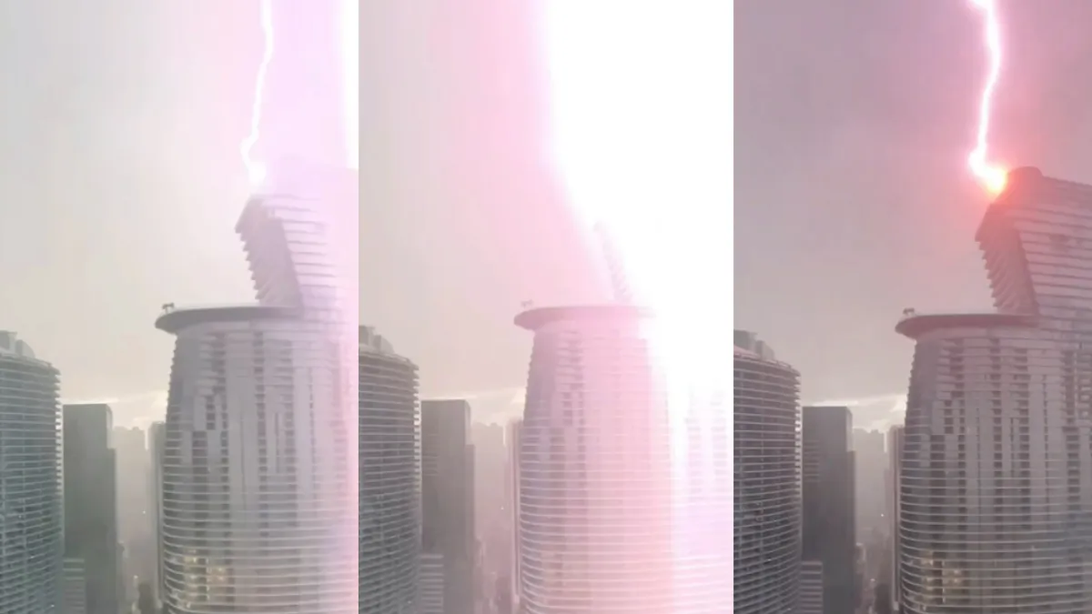 Bliksem sloeg in op de Aston Martin Residences Tower in Miami