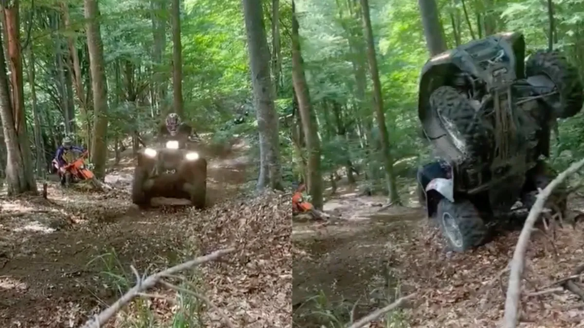 Knakker klapt om met zijn Polaris quad