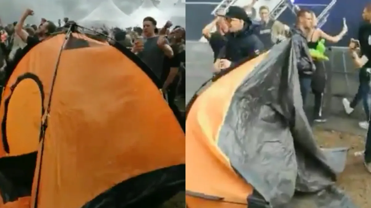 Niet de meest ideale plek voor een tent tijdens Defqon.1.