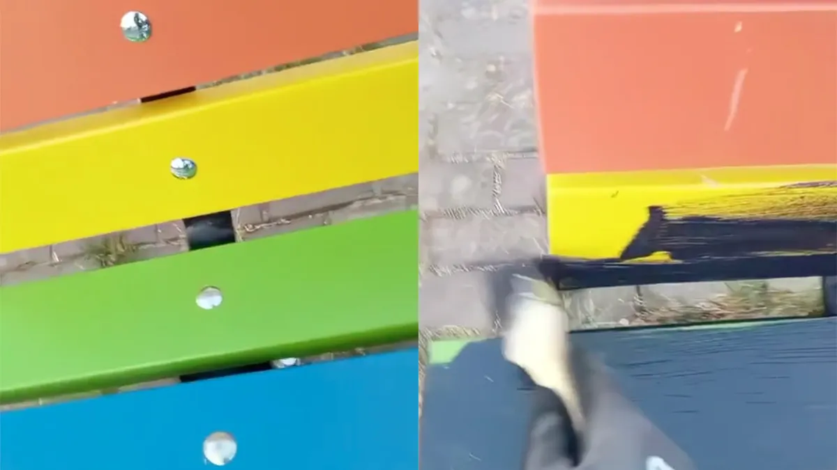 Man heeft het niet zo op regenboog bankje en geeft deze een andere kleur