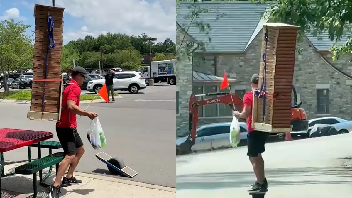 Pizzabezorger brengt 30 pizza's weg op een OneWheel