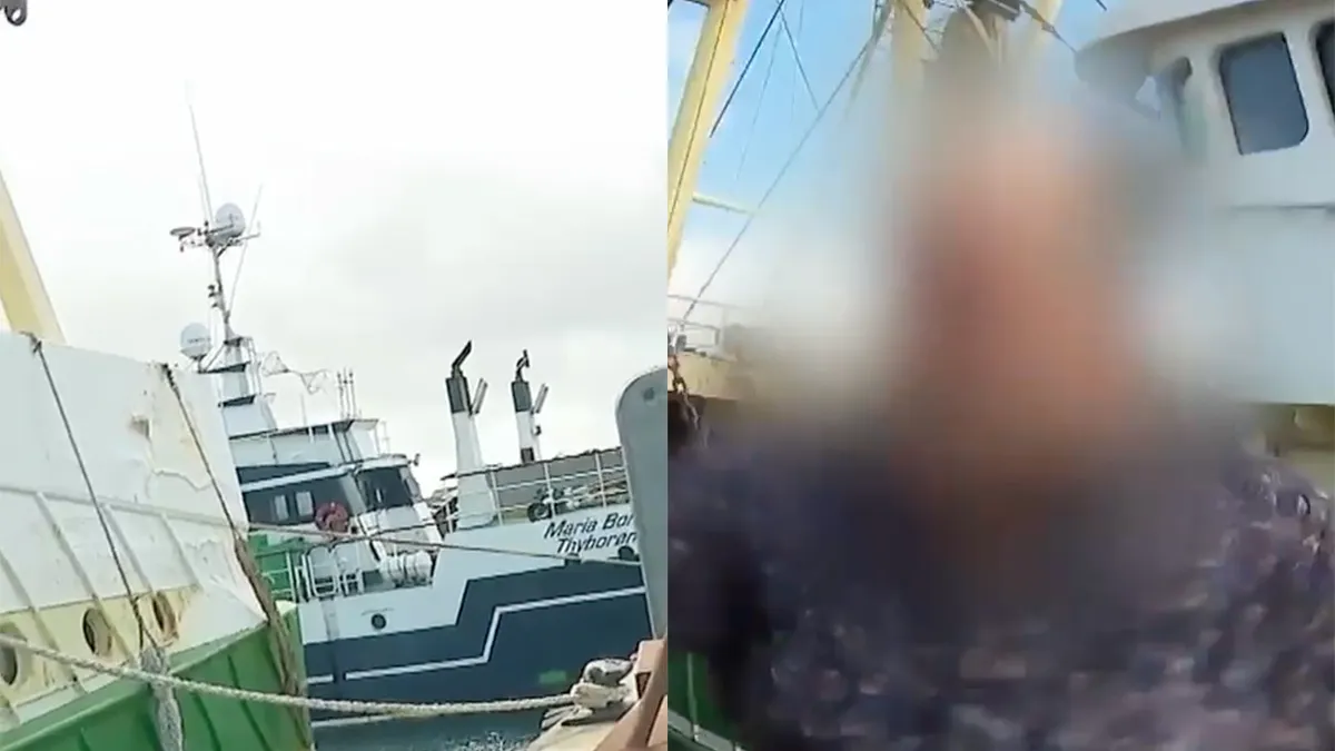 Visser uit Urk is niet blij dat hij gefilmd wordt door Deense televisie