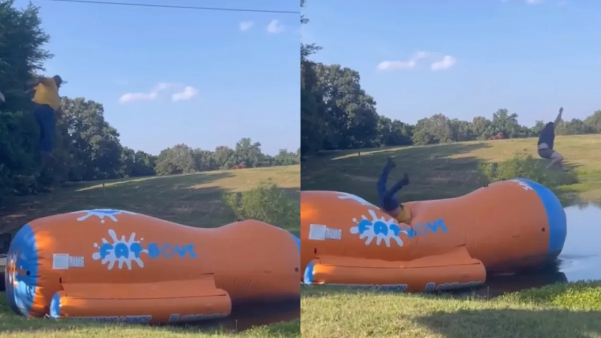 Stevige kerel gaat niet goed op Fat Boys Blob