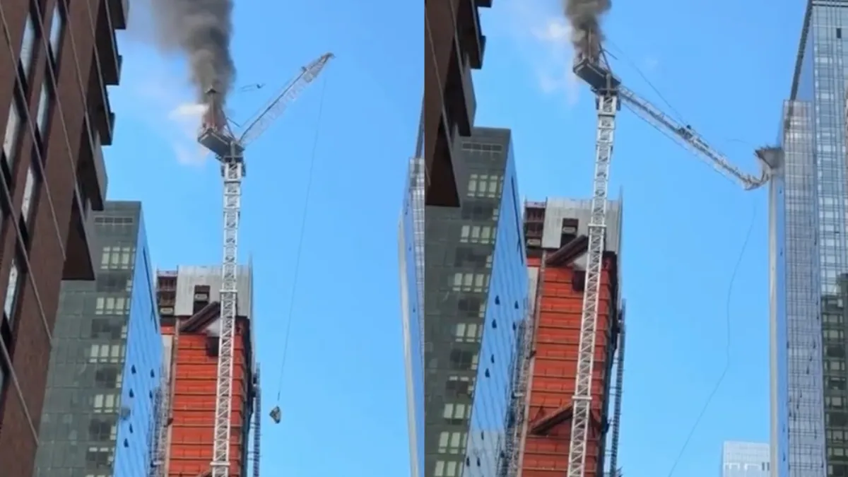 Kraan in brand en gedeeltelijk ingestort in New York City