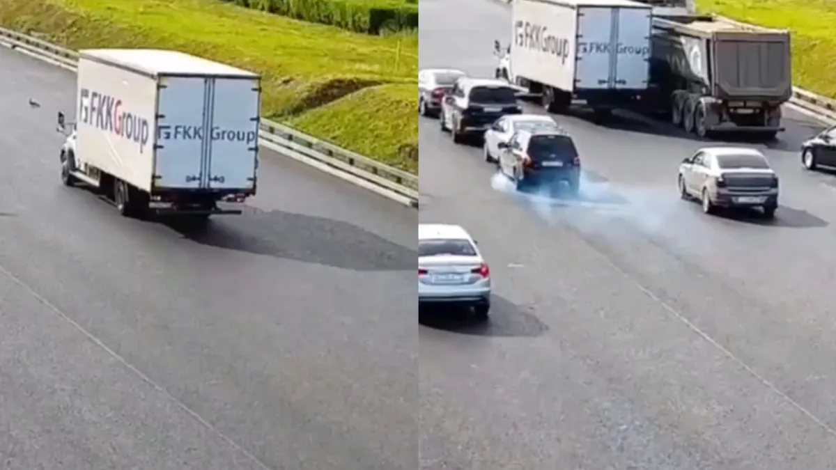 Remmen voor een eend met pulletjes op de ring van Moskou heeft zo zijn gevolgen