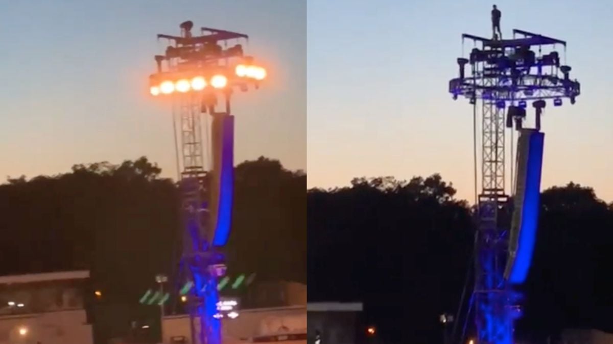 Paal klimmen voor beter uitzicht tijdens Rammstein concert in Groningen