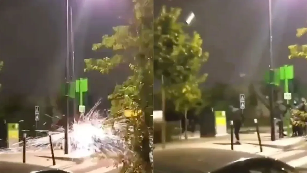 Boze Franse jongeren zagen paal om en deze komt terecht op relschopper