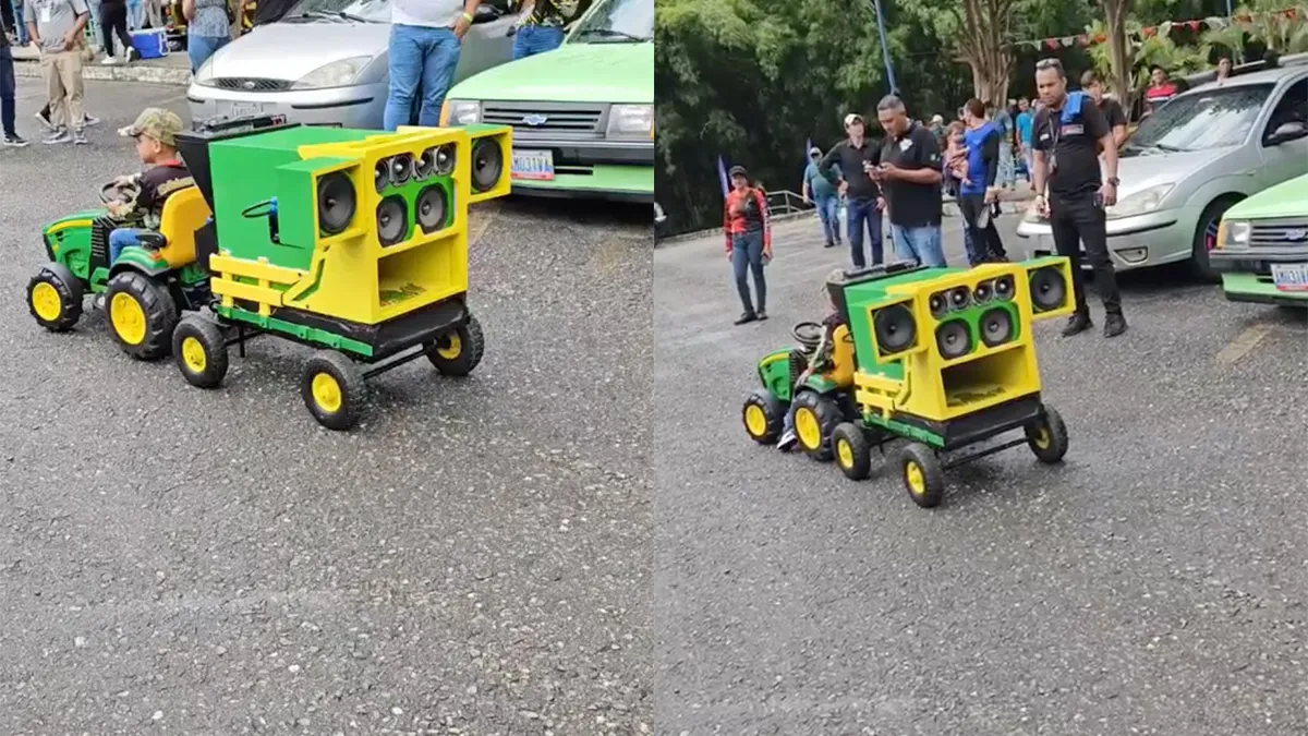 Mannetje is echt de koning van elke weg met zijn 'dikke John Deere'