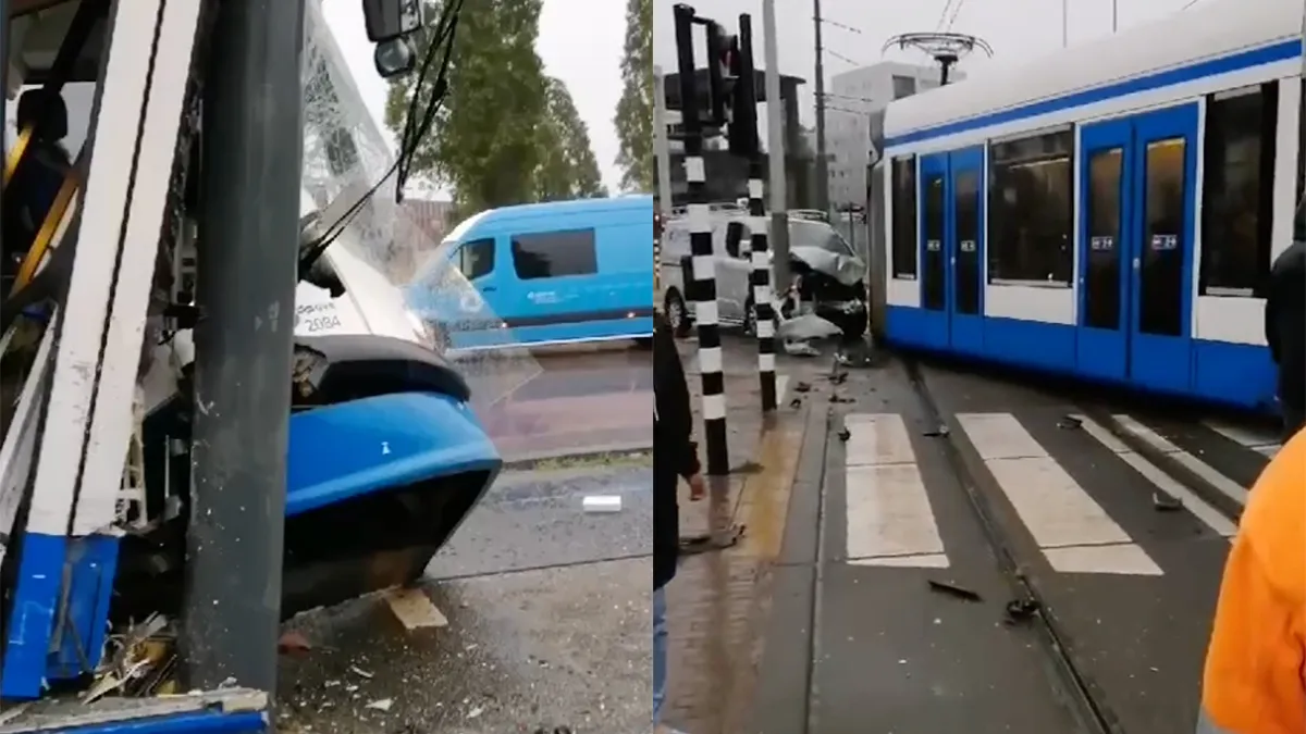 Tram in Amsterdam niet ontspoord door storm Poly, maar door aanrijding met auto